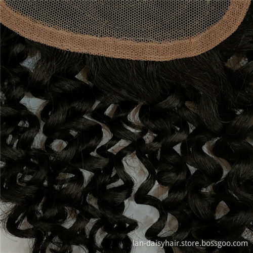 T Part by hand made 100% Human Hair Good Quality  Toupee  Wholesale Jerry Curly  4*4 half hand made Closure
